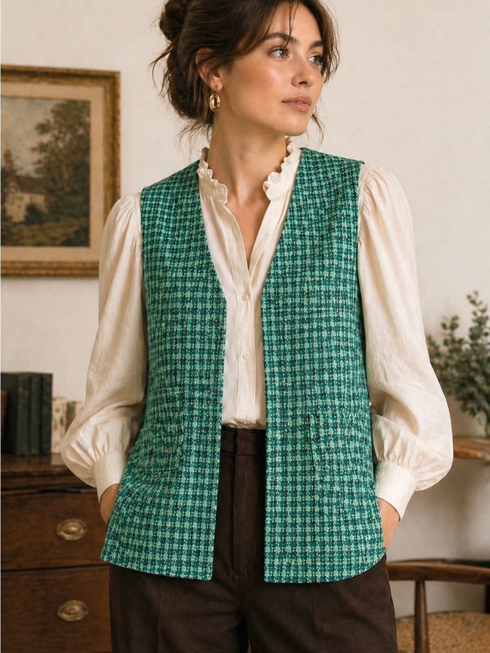 Clan Laird Scotland Pure Wool Tartan Vest Green Heritage Dark Academia S